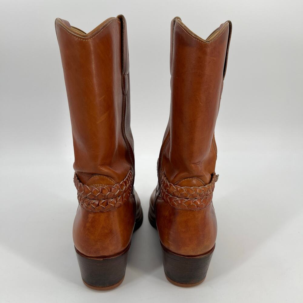 Vintage Father and Son Western Boots Mens 8.5 D Cognac Brown Leather Belted READ - Picture 3 of 14